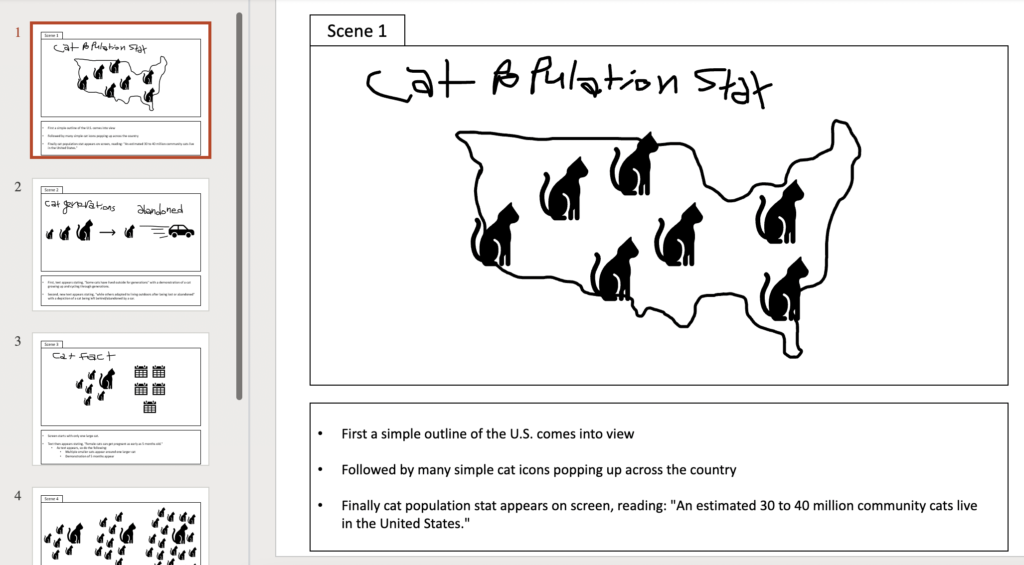 A snapshot of a storyboard created in Microsoft PowerPoint.