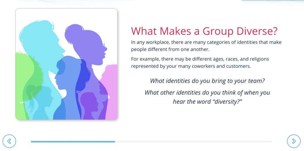 A scene from the Storyline course sample titled "What Makes a Group Diverse?"